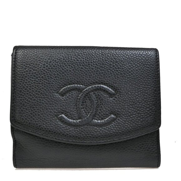 CHANEL CC Logo Bifold Compact Wallet Grained Calfskin Leather Black - Picture 1 of 16
